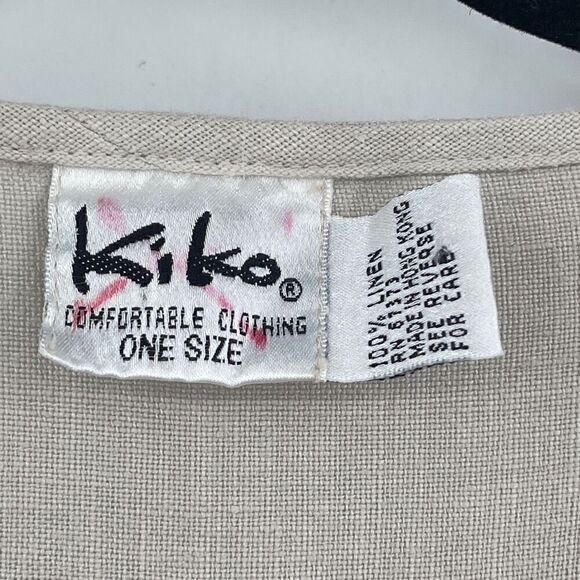 Kiko Comfortable Clothing Tan Linen Embroidered Button Up Tunic Blouse One Size - Picture 4 of 7